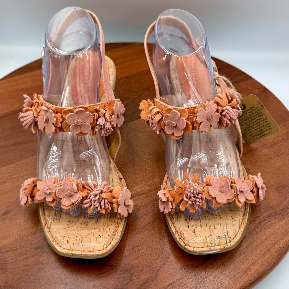 Born Springs Suede Flower Banded‎ Slingback Sandals Kheli Orange Heels Womens 10
